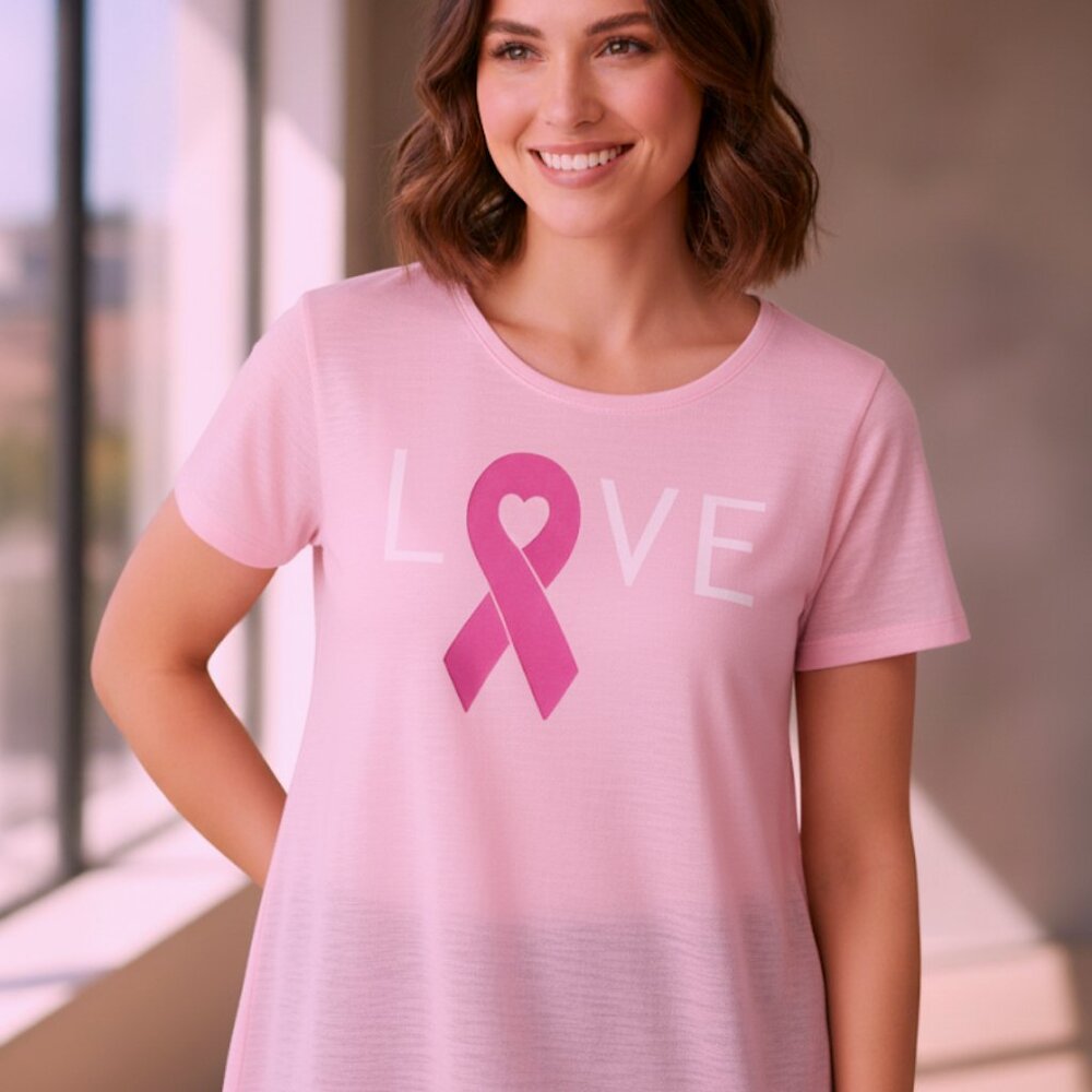NEW Ideology Women's Breast Cancer Research Foundation LOVE T-Shirt, Pink, XS